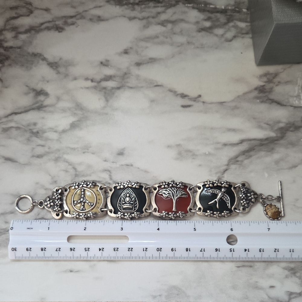 Wide Unusual Lucite Panel Bracelet Multicolored Overlays Vintage Jewelry